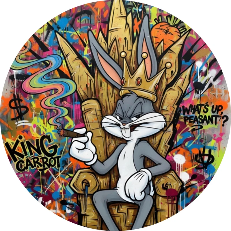 Aluminiumbild Cartoon Hasenkönig Graffiti Kreis
