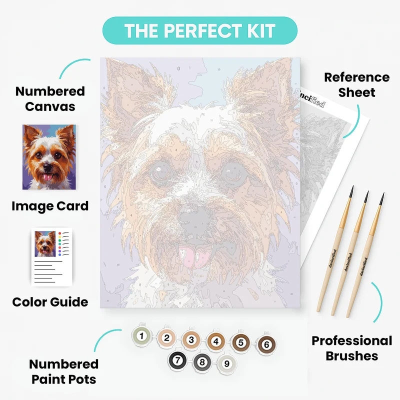 Expressive Yorkie with Vibrant Purple Background - Paint by Numbers Kit