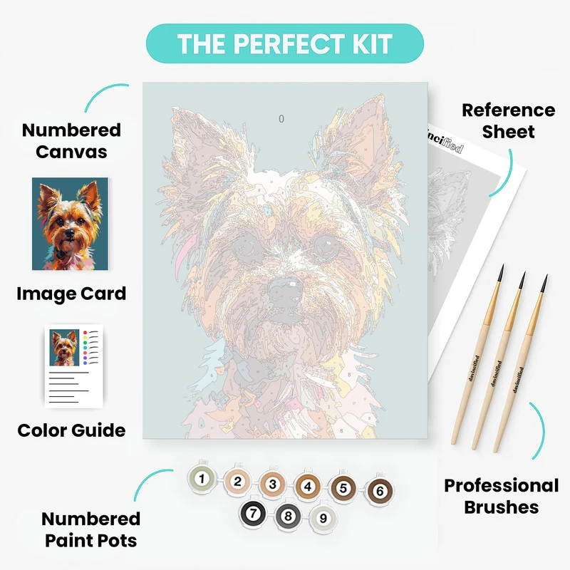 Vibrant Yorkie with Colorful Brushstroke Fur - Paint by Numbers Kit