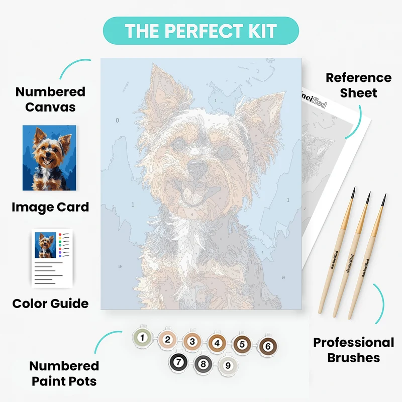Happy Yorkie with Bright Blue Eyes - Paint by Numbers Kit