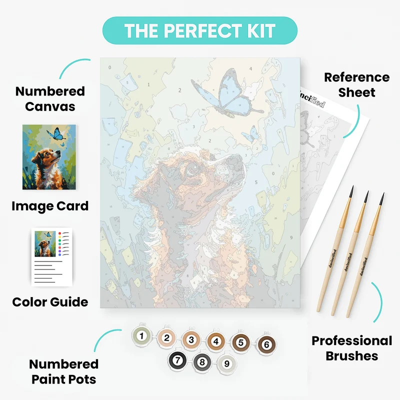 Dog and Butterfly - Paint by Numbers Kit