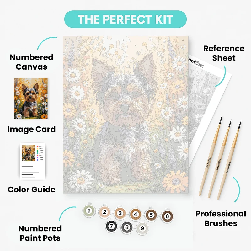 Yorkshire Terrier in Wildflower Meadow - Paint by Numbers Kit