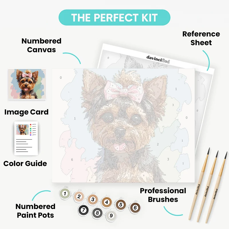 Adorable Yorkshire Terrier with Pink Bow - Paint by Numbers Kit