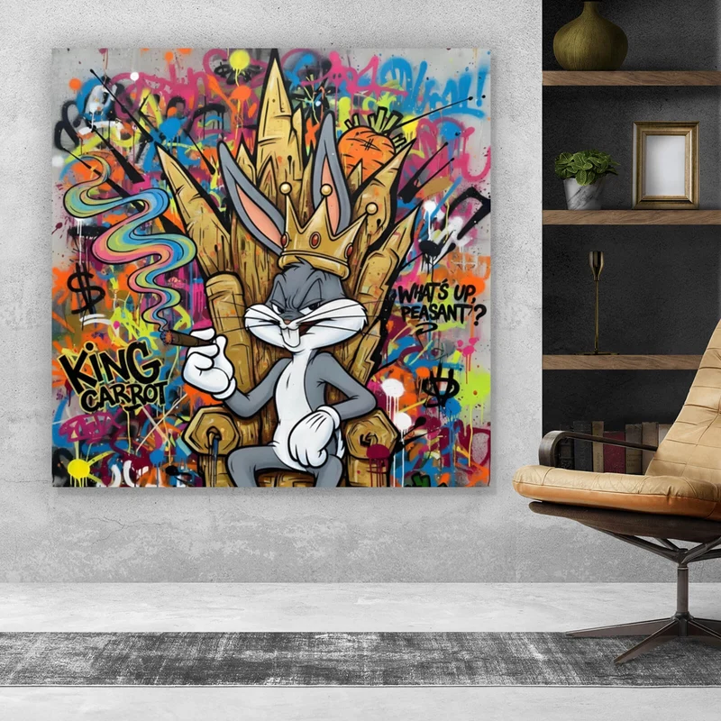 Aluminiumbild gebürstet Cartoon Hasenkönig Graffiti Quadrat