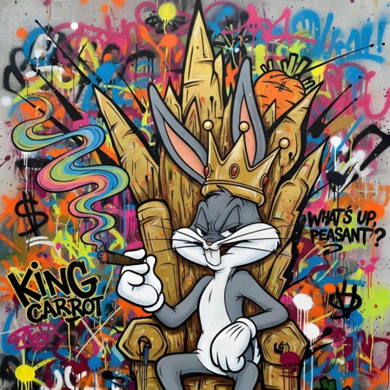 Aluminiumbild Cartoon Hasenkönig Graffiti Quadrat