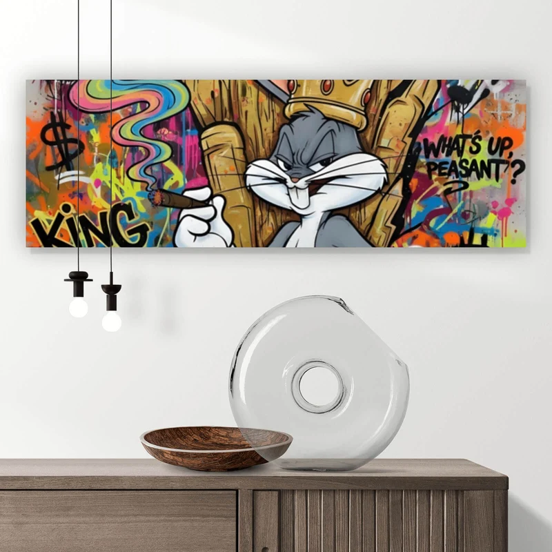 Aluminiumbild gebürstet Cartoon Hasenkönig Graffiti Panorama