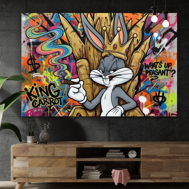 Acrylglasbild Cartoon Hasenkönig Graffiti Querformat