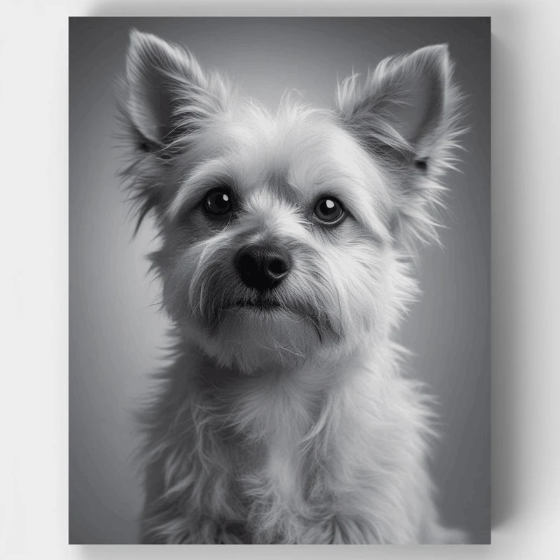 Elegant Yorkshire Terrier Black and White Portrait - Paint by Numbers Kit