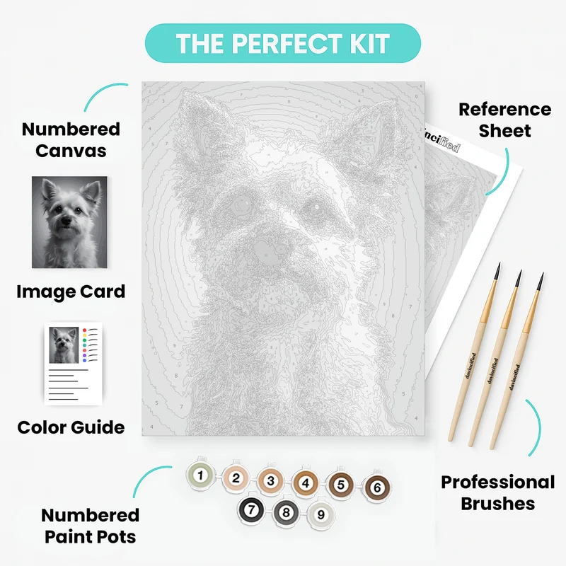 Elegant Yorkshire Terrier Black and White Portrait - Paint by Numbers Kit