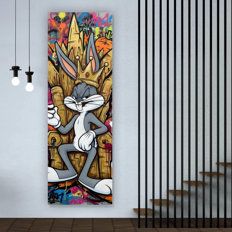 Leinwandbild Cartoon Hasenkönig Graffiti Panorama Hoch