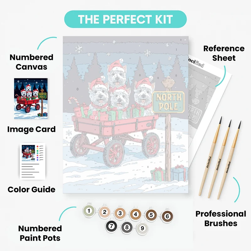 Christmas Westies at North Pole - Paint by Numbers Kit