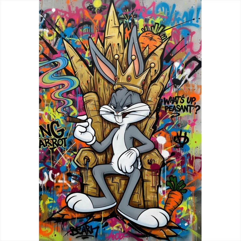 Poster Cartoon Hasenkönig Graffiti Hochformat