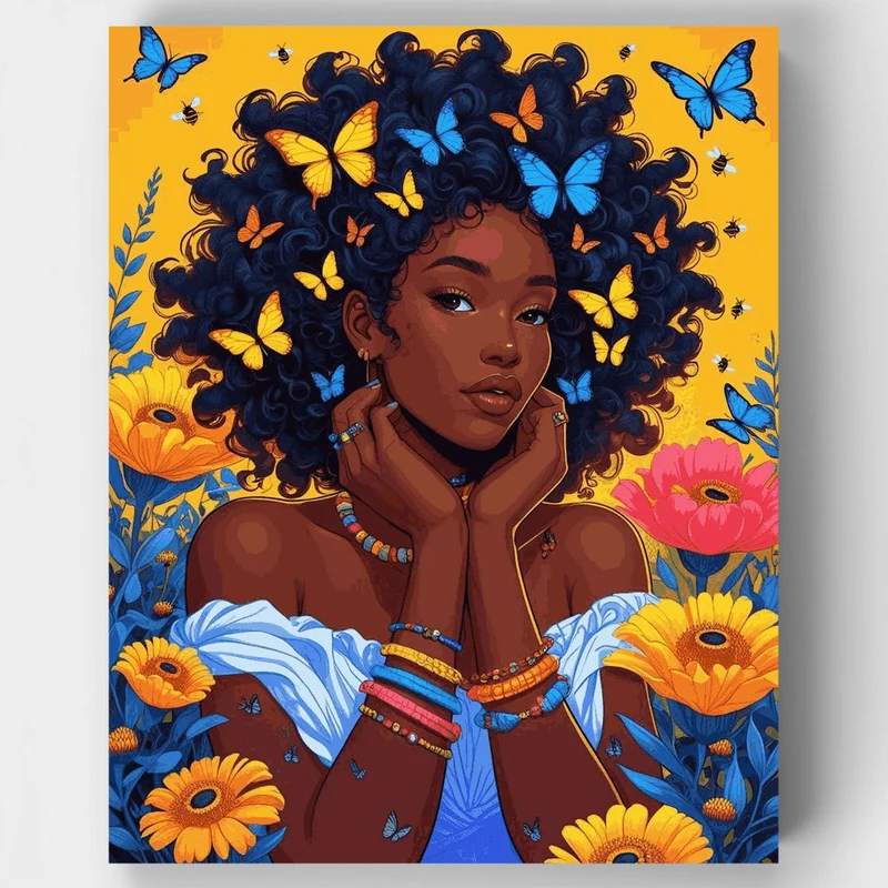 Beautiful African Woman with Butterflies - Paint by Numbers Kit