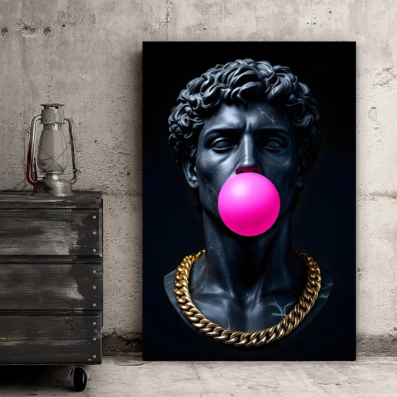 Acrylglasbild Edler Skulpturenkopf mit Kaugummi Hochformat
