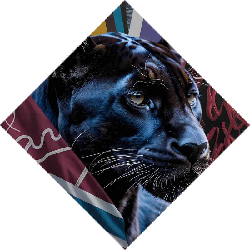 Aluminiumbild Panther und Fische modern Raute