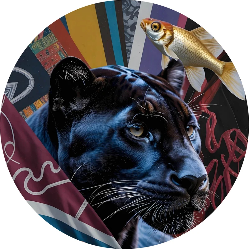 Aluminiumbild gebürstet Panther und Fische modern Kreis