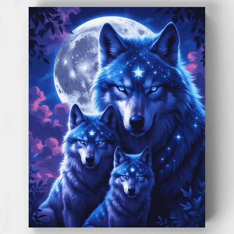 Mystical Blue Wolves Under Moonlight - Paint by Numbers Kit