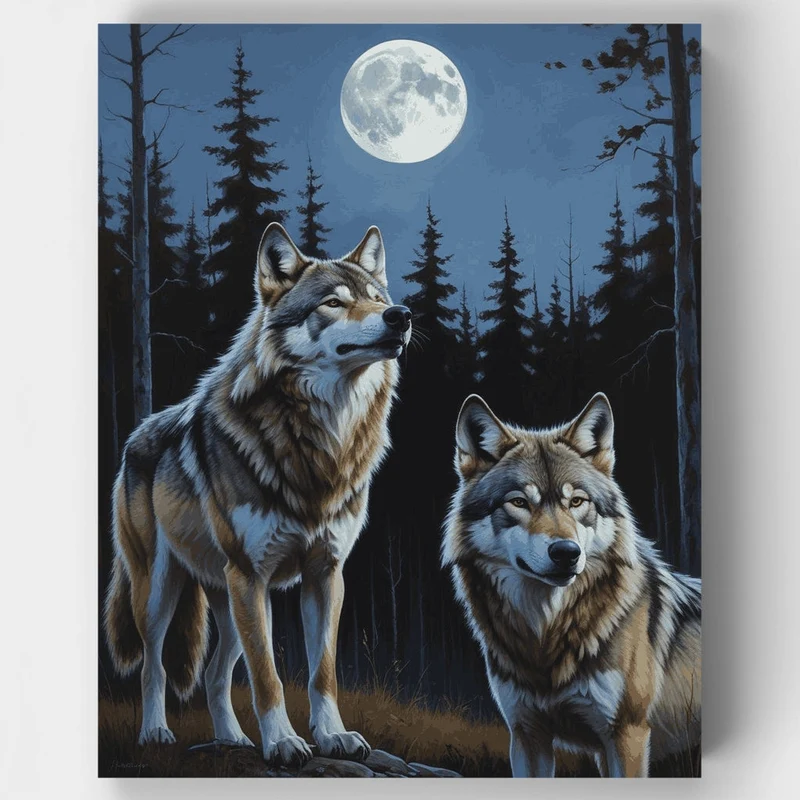 Moonlit Wolf Pack - Paint by Numbers Kit