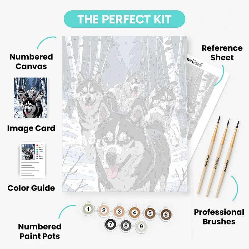Siberian Huskies in Winter Forest - Paint by Numbers Kit
