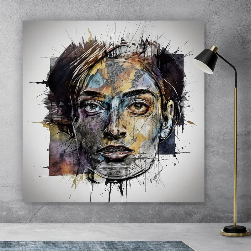Spannrahmenbild Bunte Gesichtskunst Modern Art Quadrat