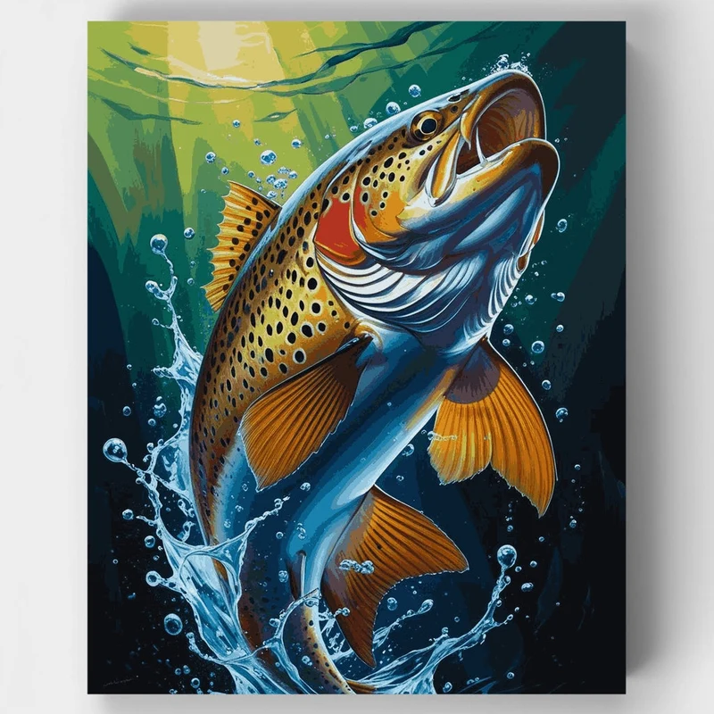 Trout Jumping Out of Water - Paint by Numbers Kit