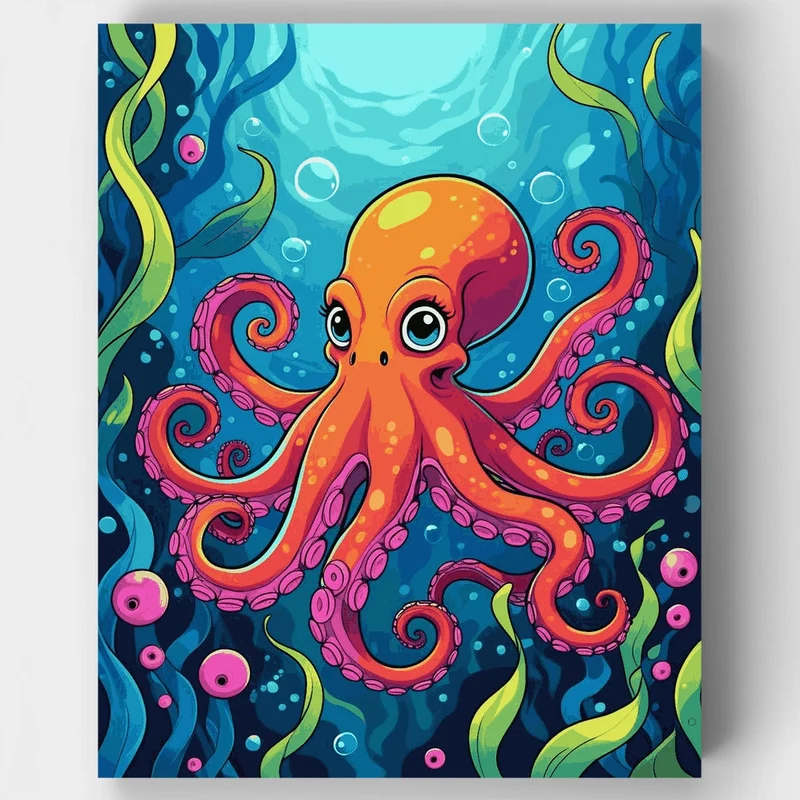 Whimsical Cartoon Octopus Adventure - Paint by Numbers Kit