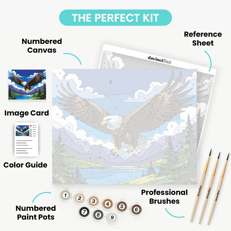 Bald Eagle Soaring Over Mountain Valley - Paint by Numbers Kit