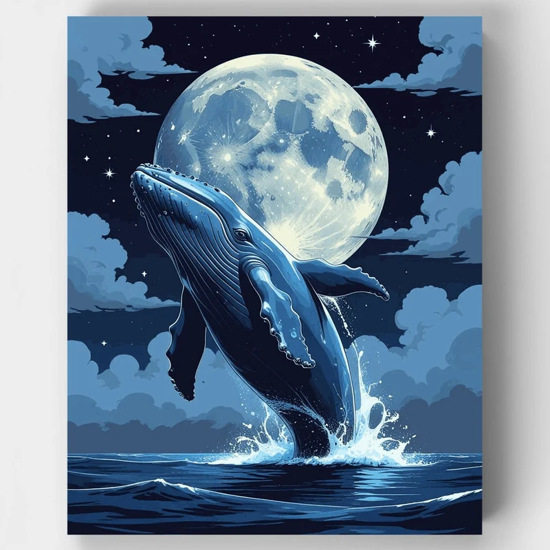 Whale Breaching Under Full Moon - Paint by Numbers Kit