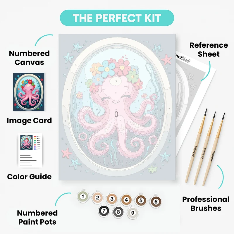 Adorable Pink Octopus with Flower Crown - Paint by Numbers Kit