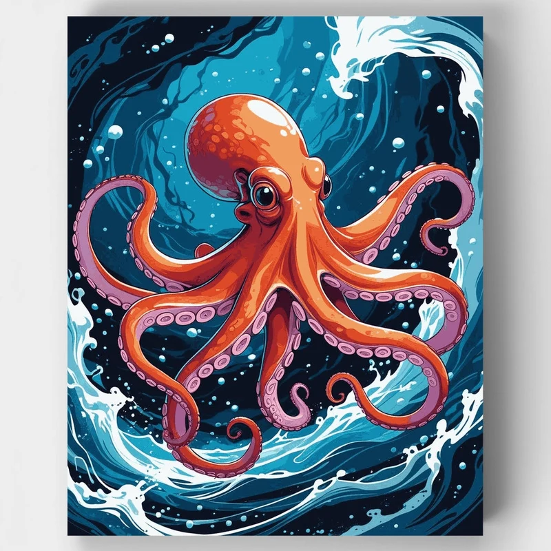 Vibrant Octopus in Swirling Waters - Paint by Numbers Kit