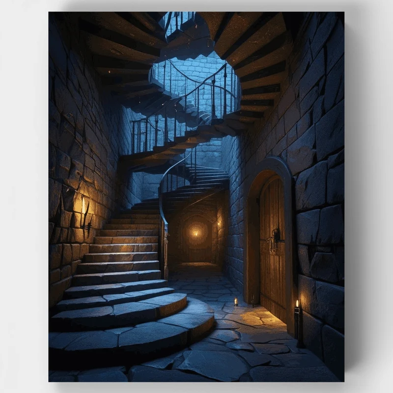 Medieval Castle Tower Staircase - Paint by Numbers Kit