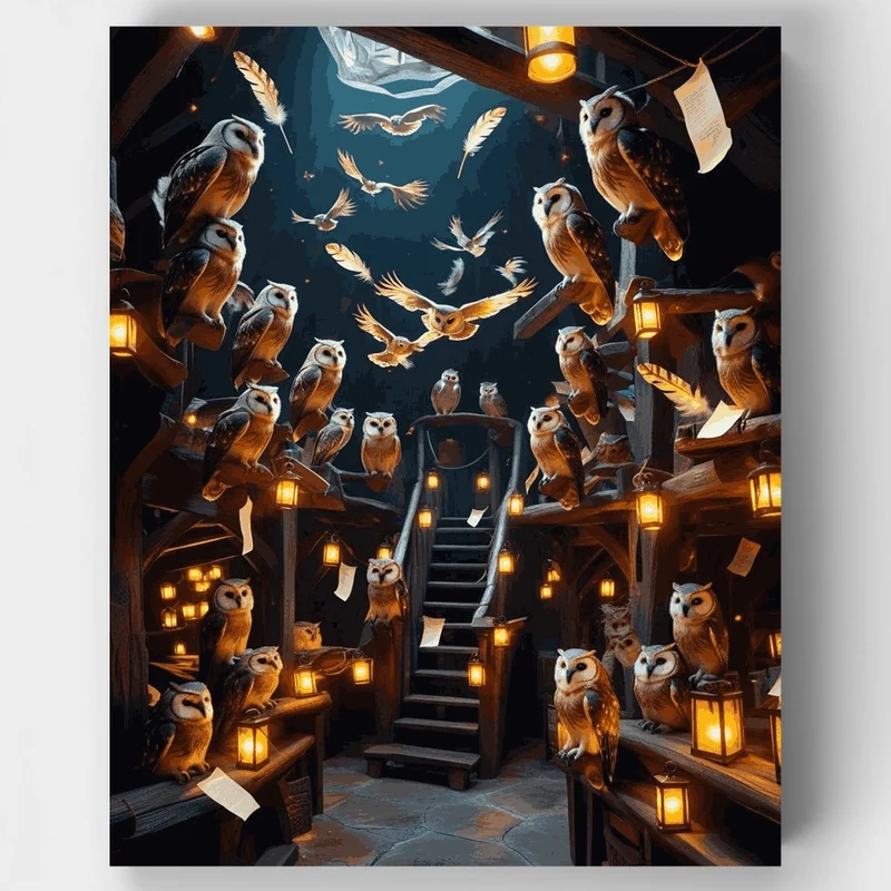 Magical Owl Wizardry Chamber - Paint by Numbers Kit