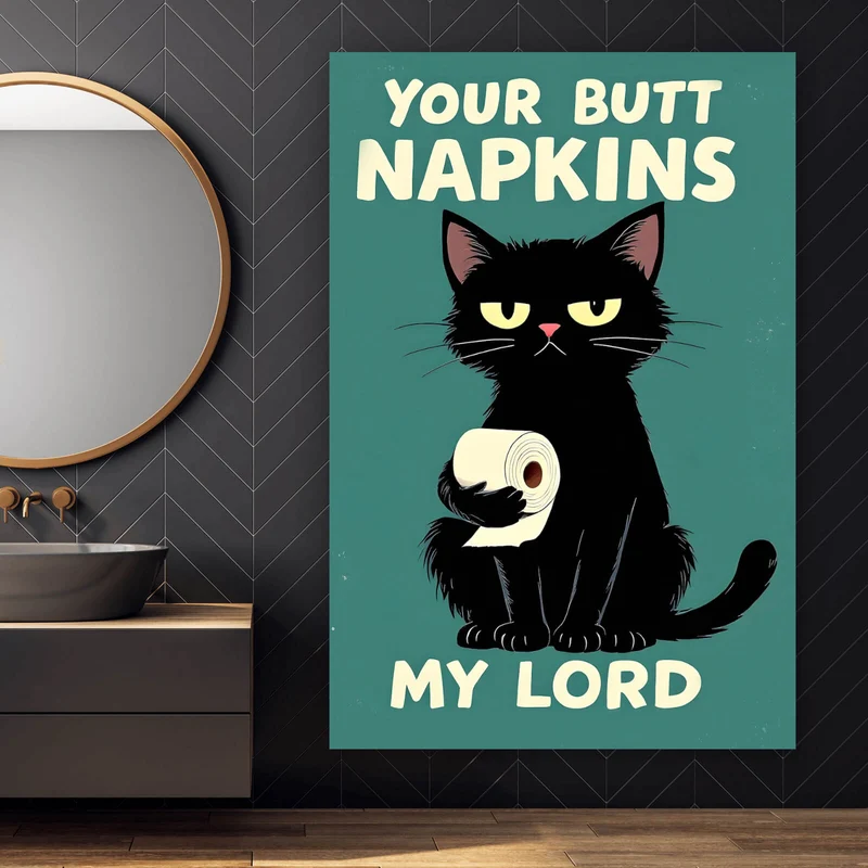 Poster Lustige Katze mit Toilettenpapier Hochformat