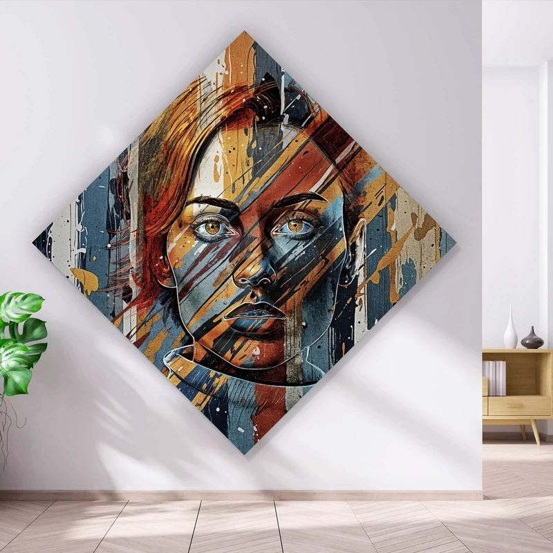 Spannrahmenbild Frauenporträt Modern Art Raute