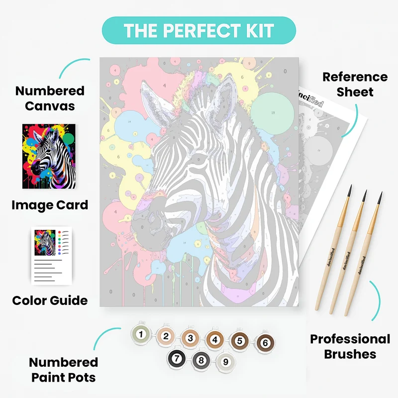 Vibrant Rainbow Zebra - Paint by Numbers Kit
