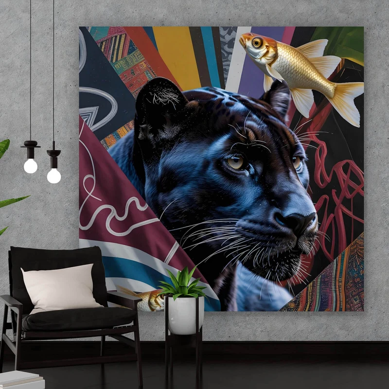 Aluminiumbild gebürstet Panther und Fische modern Quadrat
