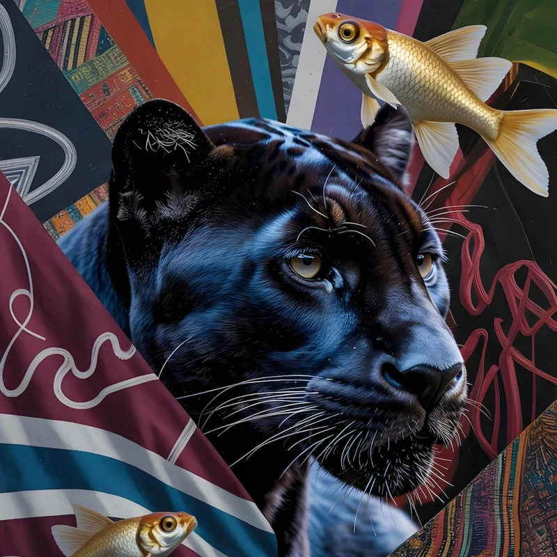 Leinwandbild Panther und Fische modern Quadrat