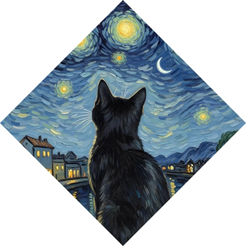 Aluminiumbild gebürstet Eindrucksvolle Katze unter Sternenhimmel Raute