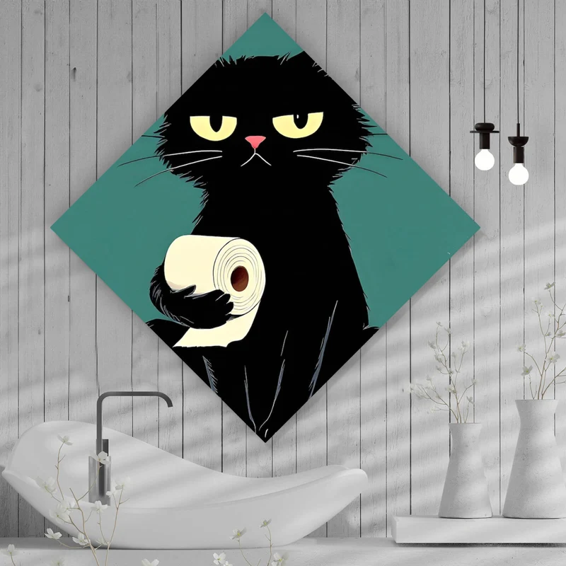 Poster Lustige Katze mit Toilettenpapier Raute