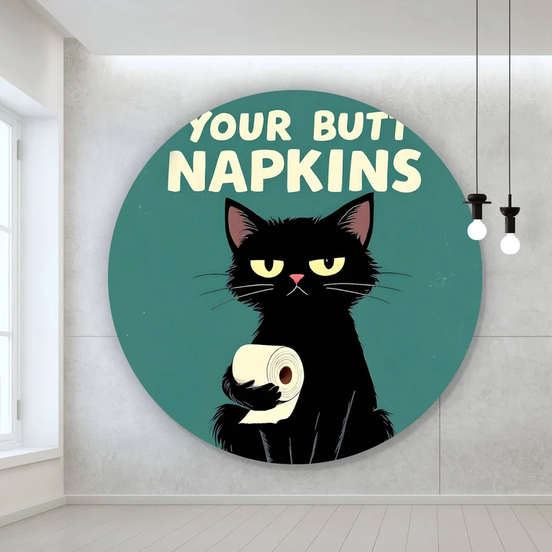 Aluminiumbild gebürstet Lustige Katze mit Toilettenpapier Kreis