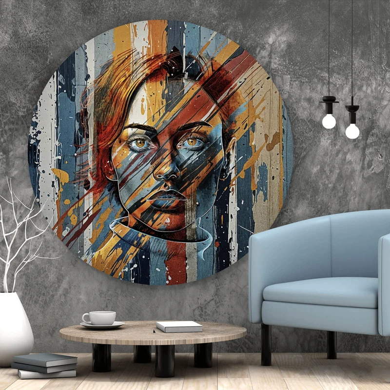 Aluminiumbild gebürstet Frauenporträt Modern Art Kreis