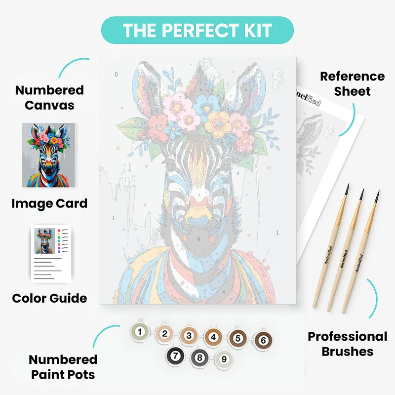 Colorful Zebra with Floral Crown - Paint by Numbers Kit