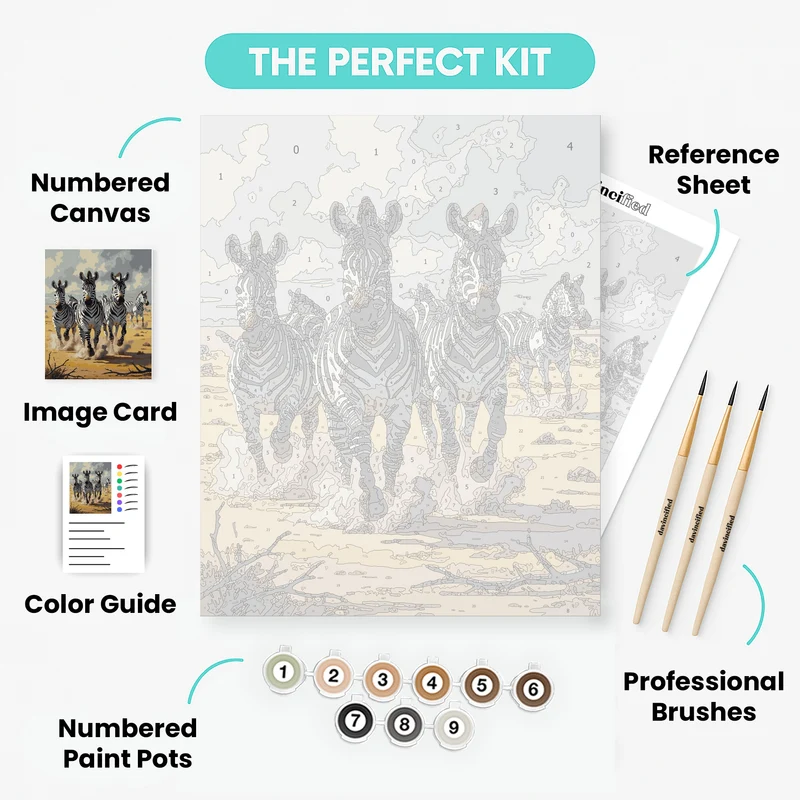 Zebras Running Across African Savanna - Paint by Numbers Kit