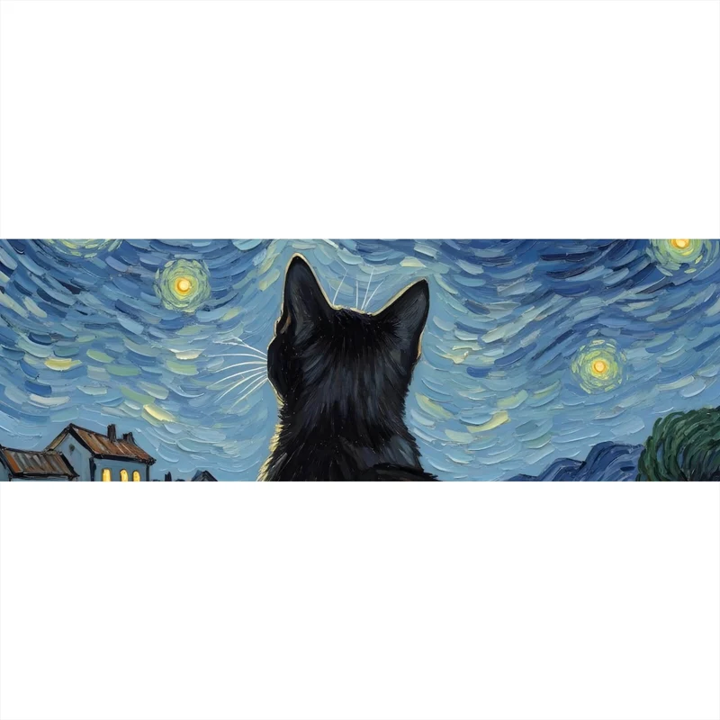 Spannrahmenbild Eindrucksvolle Katze unter Sternenhimmel Panorama