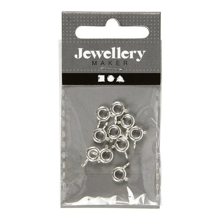 Silver Spring Ring Clasps for Jewelry, 6 mm, Set of 10