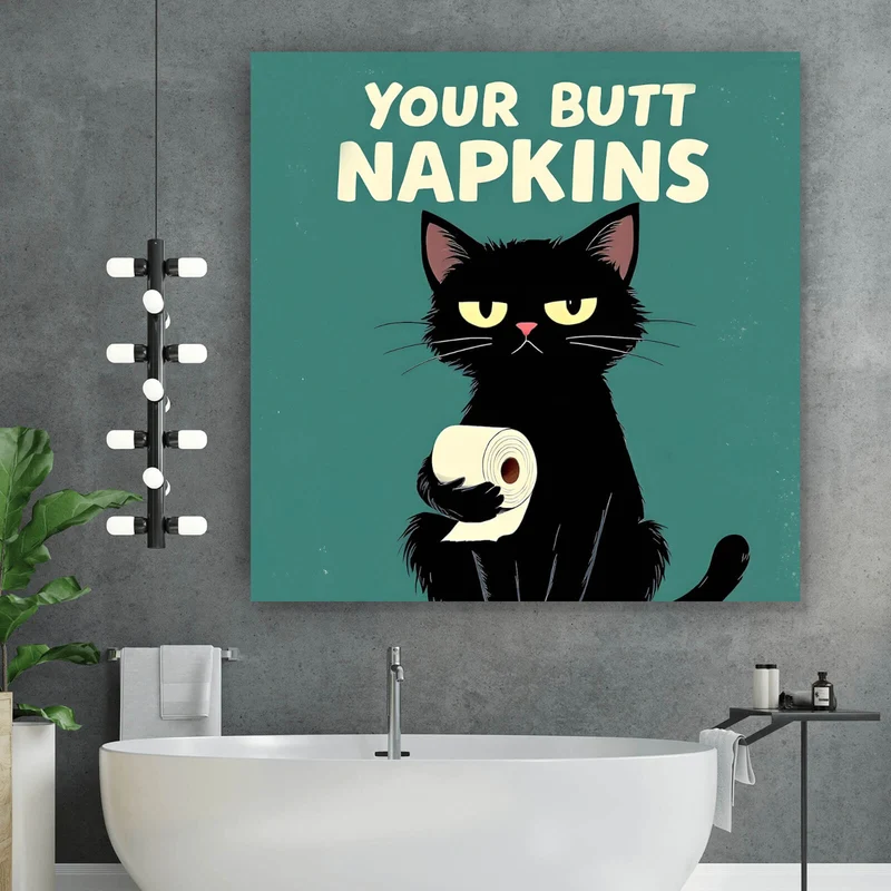 Poster Lustige Katze mit Toilettenpapier Quadrat