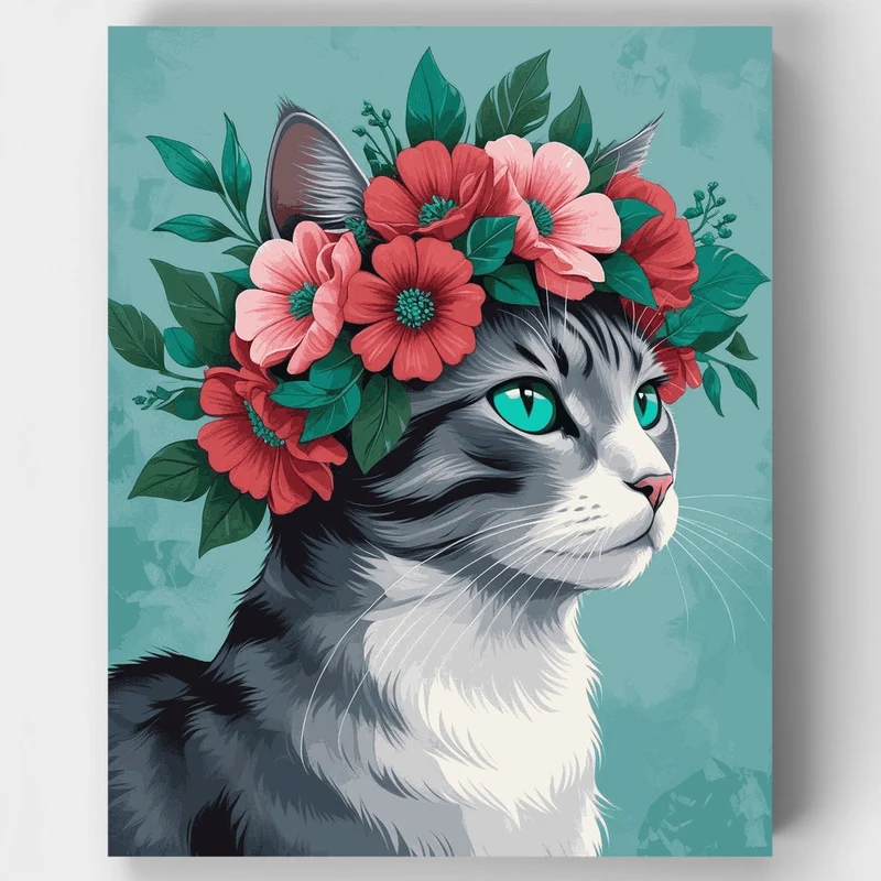 Cat with Floral Crown - Paint by Numbers Kit