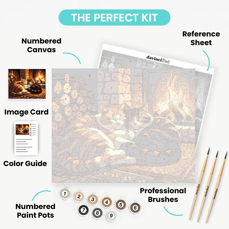 Cozy Cats by the Fireplace - Paint by Numbers Kit