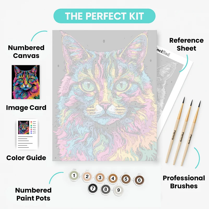 Psychedelic Rainbow Cat - Paint by Numbers Kit