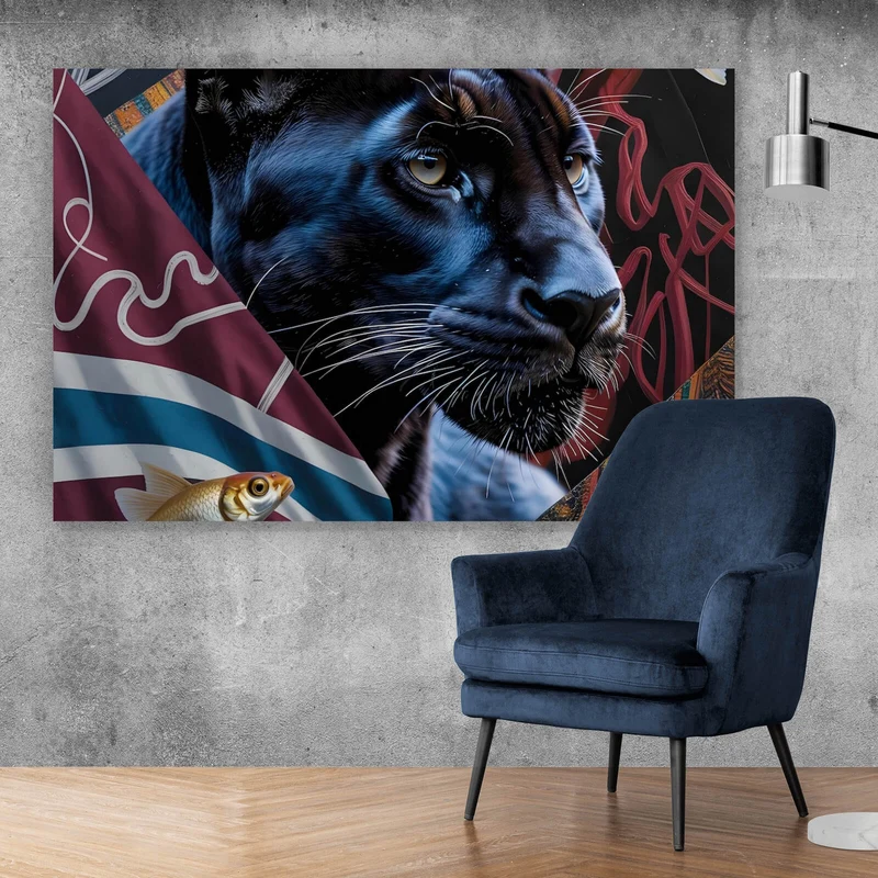 Poster Panther und Fische modern Querformat